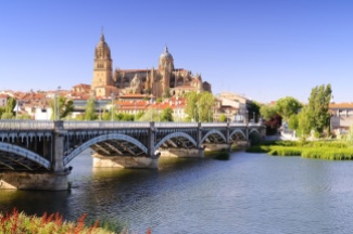 View Salamanca cathedral fron the Tormes river.